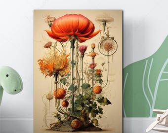 Vintage botanische Blume digitales Poster - antike Blumenillustrationen-Wandkunst - bunter botanischer Druck für Naturliebhaber und Gärtner