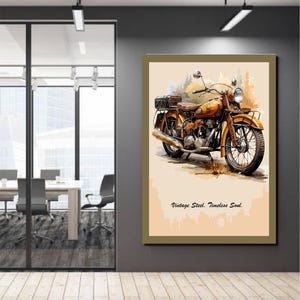 Vintage Motorcycle Digital Poster, Retro Bike Illustration and Quote art – Classic Steel Ride Wall Art Print, Retro motorcycle ride wall art