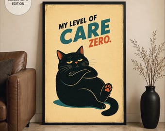 Funny Black Cat Poster, Vintage Cat Art, Sarcastic Cat Print, Retro Cat Humor Artwork, Cat Attitude Wall Art, Quirky Funny Pet Digital Art