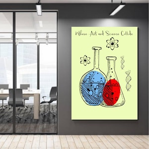 Póster &quot;Donde el arte y la ciencia chocan&quot; / Impresión de frascos de laboratorio de química / Arte mural digital con temática científica / Decoración educativa para entusiastas de la ciencia