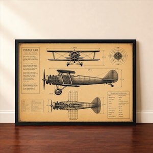 Vintage Airplane Blueprint Digital Download - Retro Aviation Wall Art, Antique Aircraft Patent Print, Plane poster, Printable Biplane Poster