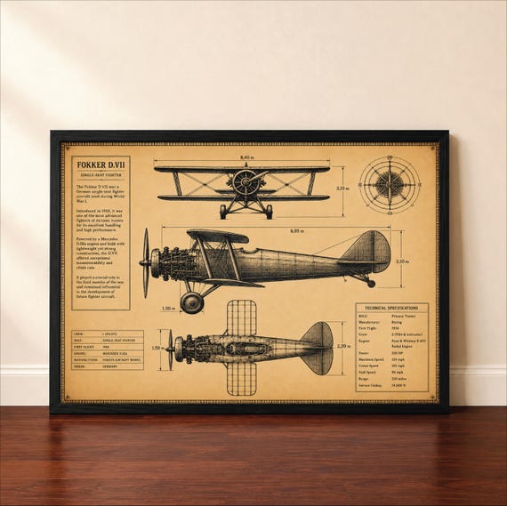 Vintage Airplane Blueprint Digital Download - Retro Aviation Wall Art, Antique Aircraft Patent Print, Plane poster, Printable Biplane Poster