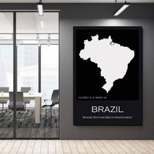 Brazil Digital Map Poster Printable – Vintage Style Black and White Brazil Wall Art – Brazil Travel Poster for Home Decor – Instant Download