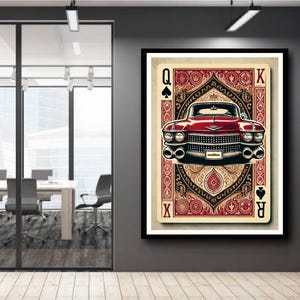 Stunning Classic Cadillac Playing Card Poster Art - Customizable Size for Vintage Car Lovers and Enthusiasts, Vintage car art for collectors