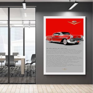 1950s Red Cadillac Wall Art Print, Classic Car Digital Download, Vintage Automobile Decor, Mid-Century American Dream Car Poster, Retro cars