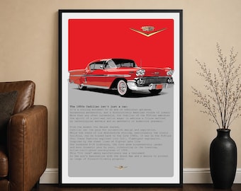 Vintage 1958 Cadillac Poster | Classic American Luxury Car Wall Art | Vintage Automotive Print, Retro Automotive Artwork, Classic Car Decor