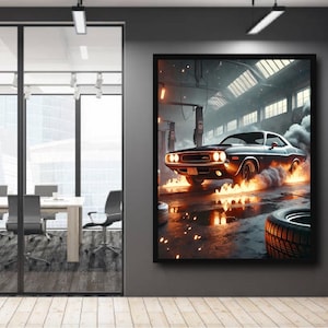 Challenger Burnout Digital Print | Classic Muscle Car Poster | Vintage Garage Artwork | High-Octane Auto Art | Classic USA Car Poster