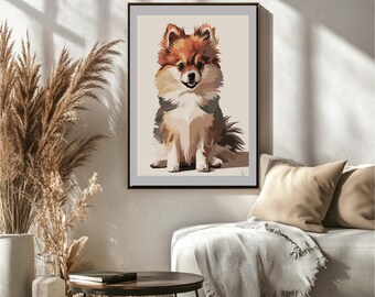Cute Pomeranian Poster, Cute Dog Print, Digital Wall Art, Pet wall design, Pet Illustration, Instant Download, Pomeranian illustration print