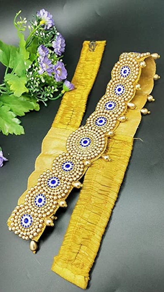 Maggam Aari Works Cloth Saree Waist Belt For Half Sarees Stretchable Kamarband Belly Hip Chain Saree Kamarpatta Belly Hip Gold Sari Belt