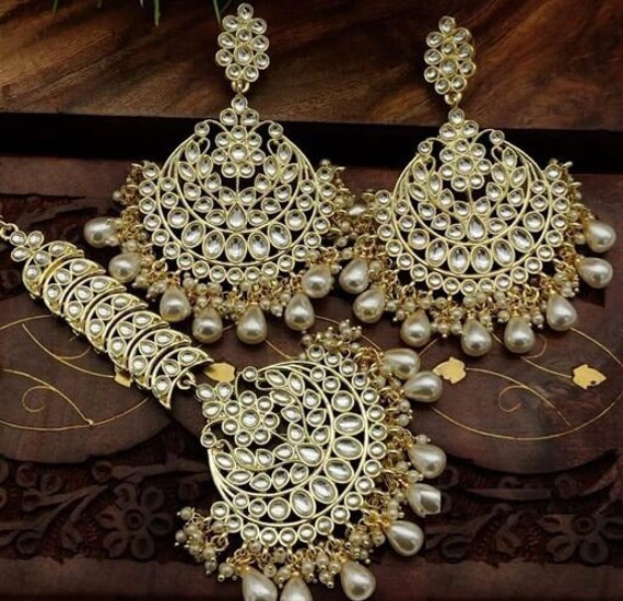 Buy Party Wear Chandbali Design Silver Plated Earrings With Maang Tikka For  Women Online