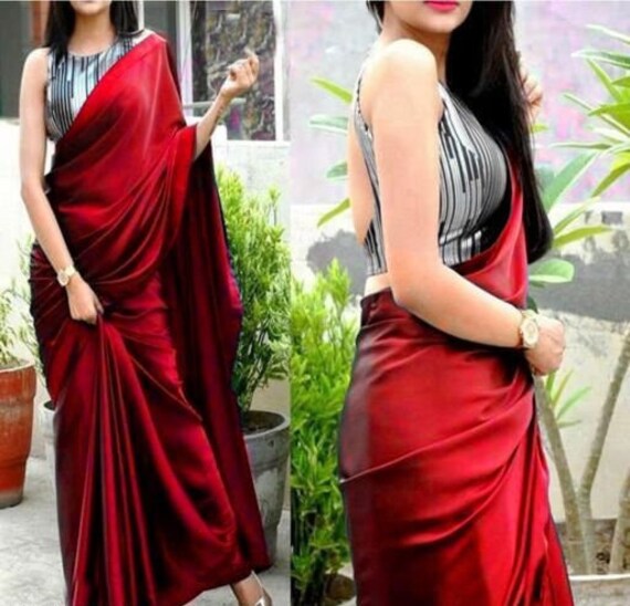 plain saree combination blouse