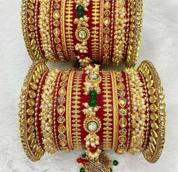 Rajwadi Bangles With Kundan Chuda pearl Chura padmavati Chuda