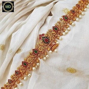 South Indian Hip chain/Saree Challa Kamarbandh/Kamarpatta Belly Hip  Chain/CZ WaistBelt/Gold saree belt/Indian Jewelry/vaddanam/waist chain
