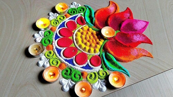 Rangoli Powder Colors Bottles Design Creativity Diwali Floor Rangoli Art