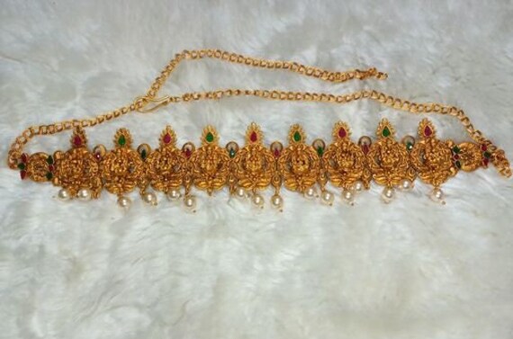 South Indian Hip chain/Saree Challa Kamarbandh/Kamarpatta Belly Hip  Chain/CZ WaistBelt/Gold saree belt/Indian Jewelry/vaddanam/waist chain