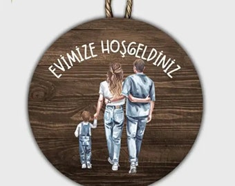 Door sign with inscription: Evimize Hoşgeldiniz | Welcome sign door wreath| decoration