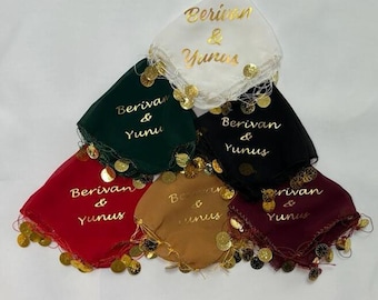 10x gepersonaliseerde luxe Halay Mendili danshanddoeken met gouden script Dügün huwelijksverloving Kina Mendil