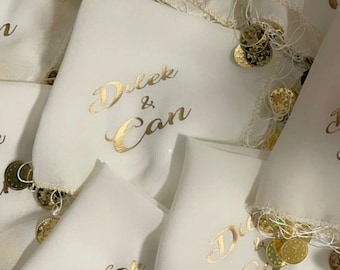 Gepersonaliseerde luxe Halay Mendili danshanddoeken met gouden script Dügün huwelijksverloving Kina Mendil