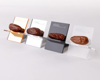 Date holder made of high-quality plexiglass, featuring dates, Ramadan, Bismillahirrahmanirrahim. Date plate, date stand, date holder.