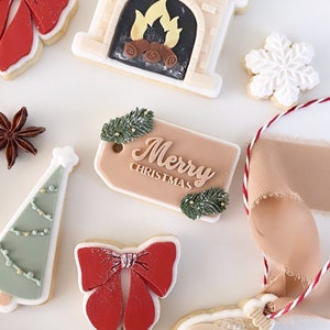 Merry Christmas gift tag cookie stamp debosser with cookie cutter, Merry Christmas gift label