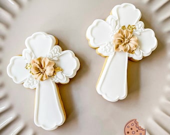 Cross with flowers, Communion Baptism, Cookie debosser + Cutter