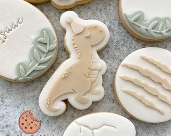 Party Dinosaur cookie debosser cookie cutter, Party Dinosaur cookie stamp cookie cutter, Party Dinosaur cookie cutter