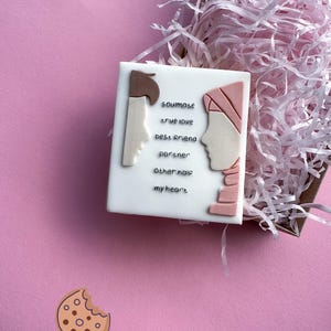 Muslim couple faces with relationship labels 1 acrylic debosser and cookie cutter, fondant cookie cutter, cookie stamp,