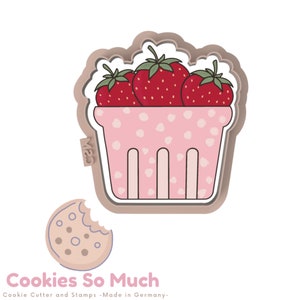 Strawberry punnet cookie cutter, first birthday cookie cutter, cookie decorating, cookie stamp, royal icing, cute cookie cutters, fondant
