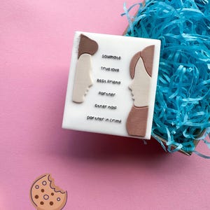 Couple faces with relationship labels 1 acrylic debosser and cookie cutter, fondant cookie cutter, cookie stamp, cookie embosser