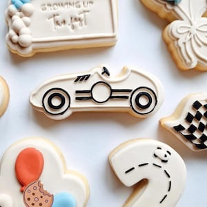 Race car cookie stamp with cookie cutter