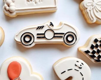 Race car cookie stamp with cookie cutter