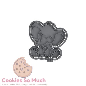 Cute Elephant with Bow Tie Safari Jungle Cookie Stamp & Cutter babyshower