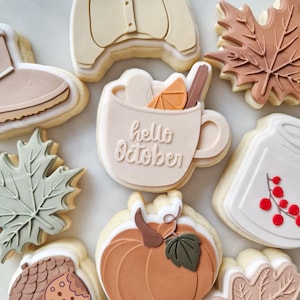 Autumn Tea Mug cookie stamp debosser cutter, Autumn Fall drink, Cozy cookie stamps