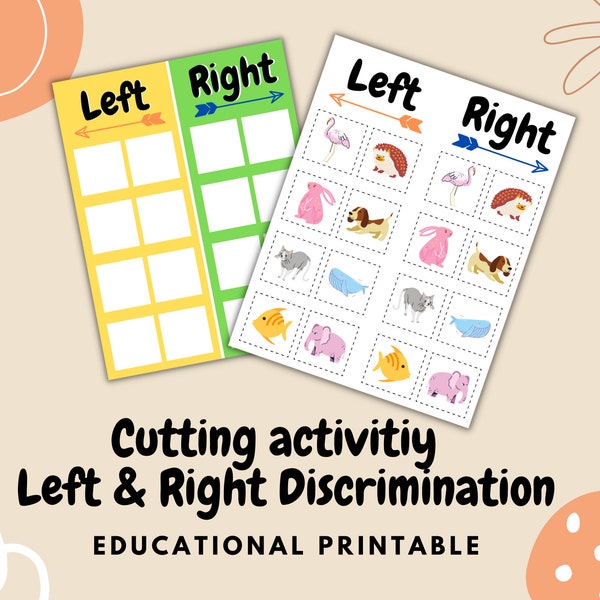 Learn left and right game | Scissor skills | Cutting worksheet | Educational printable | Preschool-KDG | Kid activity