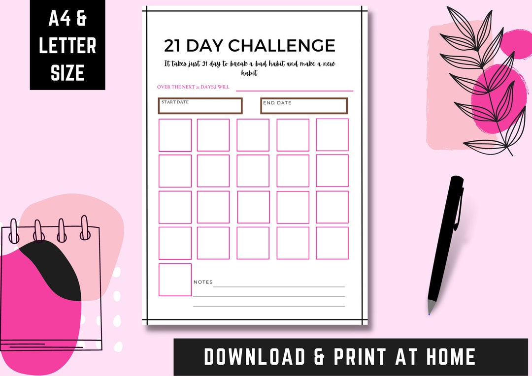 21 Day Challenge Printable Track Your Habits Planner New - Etsy