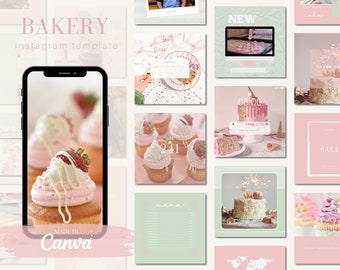 90 Bakery Instagram Feed - Plantilla de Instagram para panadería - Canva Bakery - Plantillas de Blogger - Compromiso de Instagram - Diseño de contenido empresarial
