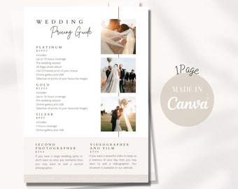 Editable Wedding Photography Price List Template | Printable Canva Design | Customisable Price Sheet | Photography Pricing Guide for Wedding