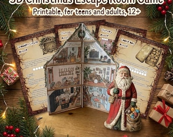 Juego de escape navideño en 3D para adolescentes y adultos, imprimible.