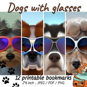 Funny dogs in glasses bookmarks Dog owners gift digital bookmark Fun dogs Animalistic bookmarks for kids Dog lovers Poodle Golden Husky York