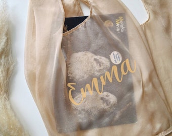 Silk organza bag Reusable grocery Sheer tote Natural Tulle fabric Eco shopper Personalised