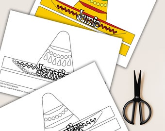 Página para colorear de Sombrero del Cinco de Mayo / Manualidad de corona de papel imprimible (descarga digital)