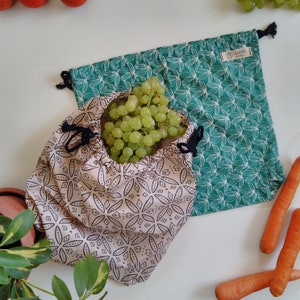 Water Repellent Reusable Cotton Produce Bags: Double Drawstring
