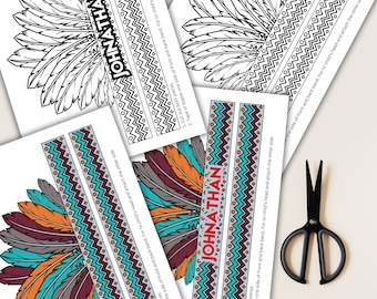 Sombrero nativo americano personalizado: Corona de papel imprimible para fiesta apache (PDF)