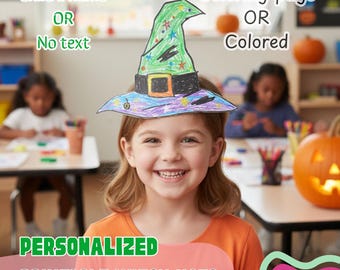 Sombrero de bruja infantil personalizado: Manualidad de Halloween imprimible (PDF)