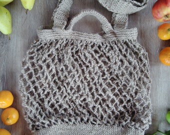 Bolsa de malla de yute tejida a crochet, bolsa vegana hecha a mano