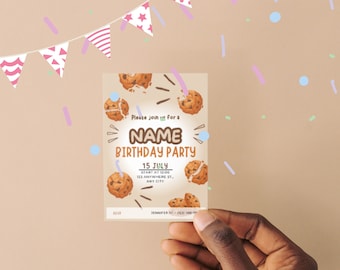 Invitación de cumpleaños con galletas de chispas de chocolate: Fiesta de panadero (imprimible)