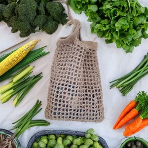 Bauernmarkt-Einkaufstasche, gehäkelte Netztasche, Jute-Strick-Netztasche, quadratisches Muster, Handtasche, Häkel-Netztasche, Einkaufshandtasche, rustikal, umweltfreundlich, natürlich