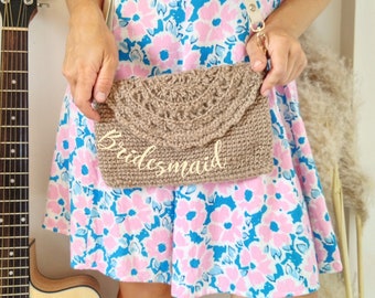 Crochet Crossbody bag for evening Bridesmaid clutch Rustic Wedding purse Bohemian handbag Bridal bag boho crochet small bag