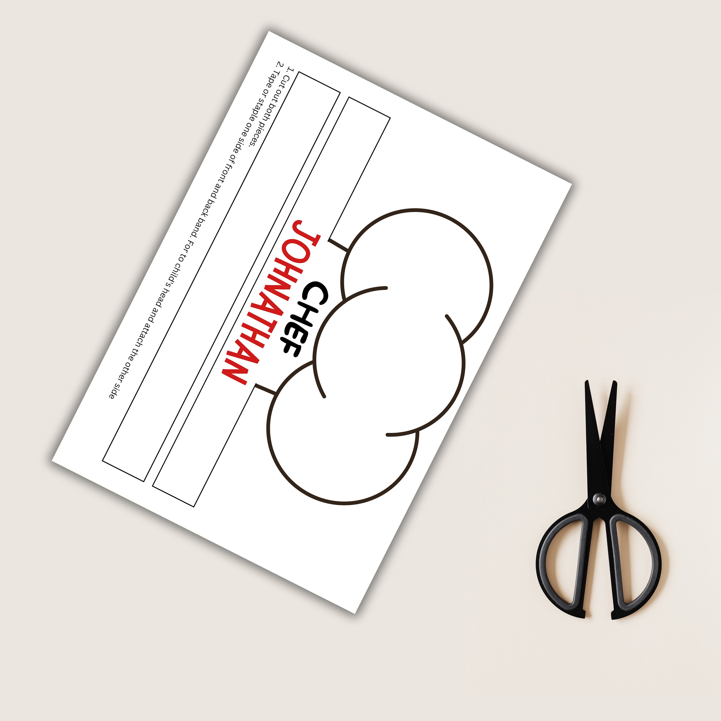Printable Toque Toque de chef pour enfants, artisanat imprimable personnalisé, fête d ...