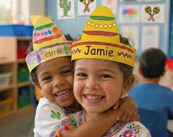Sombrero personalizado Sombrero / Corona de papel Cinco de Mayo DIY Fiesta Mexicana Cumpleaños Favor Imprimible